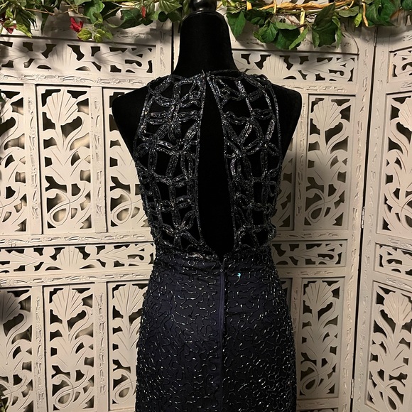 MOON DANCE MAGNIFICENT MIDNIGHT BLUE WITH INTRICATE BEADING PROM DRESS GOWN - Picture 8 of 10